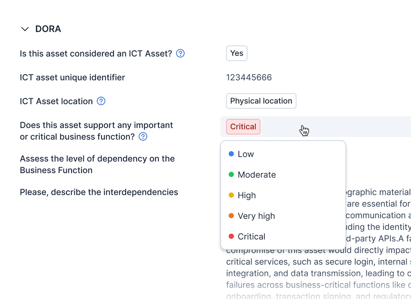 DORA compliance questionnaire